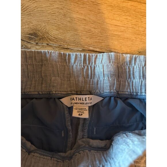 Athleta Cabo Linen Wide Leg Pants Women Size 6P Drawstring Light Blue Summer - Picture 3 of 3